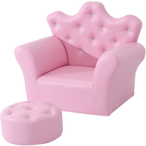 HOMCOM 2 PCS Kids Sofa and Ottoman Child Size Armchair for Girls Age 3-7 Pink