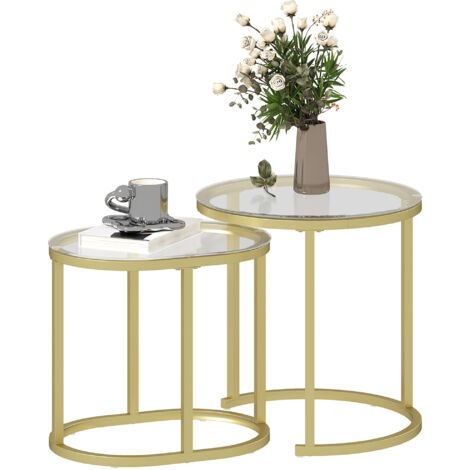 HOMCOM 2 Pcs Modern Coffee Table with Tempered Glass Side Tables Clear
