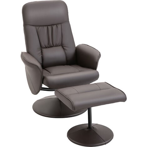 HOMCOM 2 Pcs Reclining Armchair Ottoman 360° Swivel Home Furniture PU Leather Brown