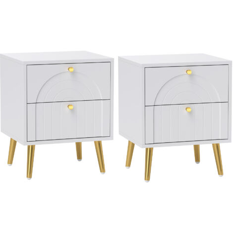 HOMCOM 2-Piece Bedside Tables Set with 2 Drawers for Bedroom, White
