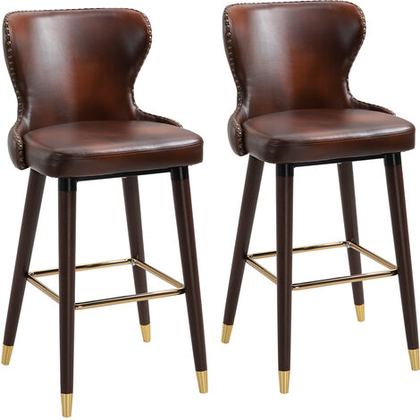 HOMCOM 2 Pieces Home Luxury Bar Chair, European Style，Brown and Golden