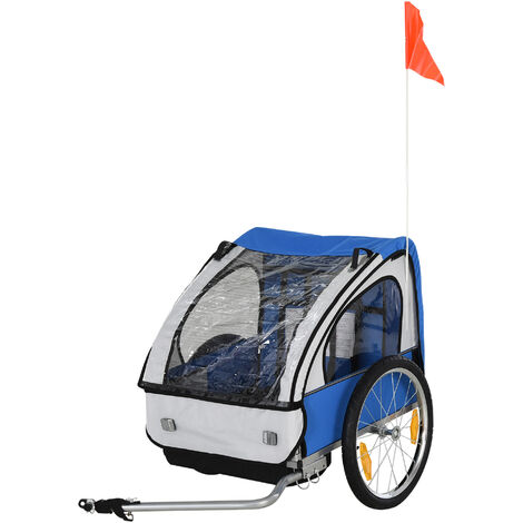 HOMCOM 2 Seat Bike Trailer Bicycle wagon for Kids Child Steel Frame Safety Harness Blue
