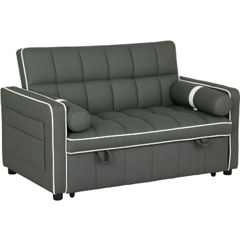 HOMCOM 2 Seater Pull Out Sofa Bed with Adjustable Backrest, Charcoal Grey