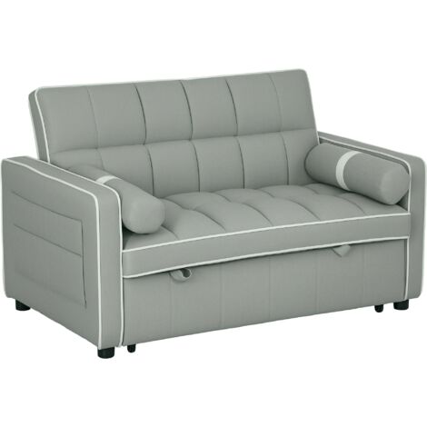 HOMCOM 2 Seater Pull Out Sofa Bed with Adjustable Backrest, Light Grey