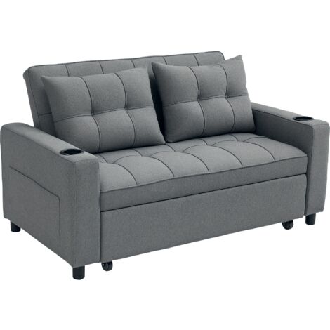 HOMCOM 2 Seater Pull Out Sofa Bed with Pockets for Living Room Charcoal Grey