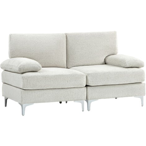 HOMCOM 2 Seater Sofa Modern Loveseat with Metal Legs Spring Cushion Cream White