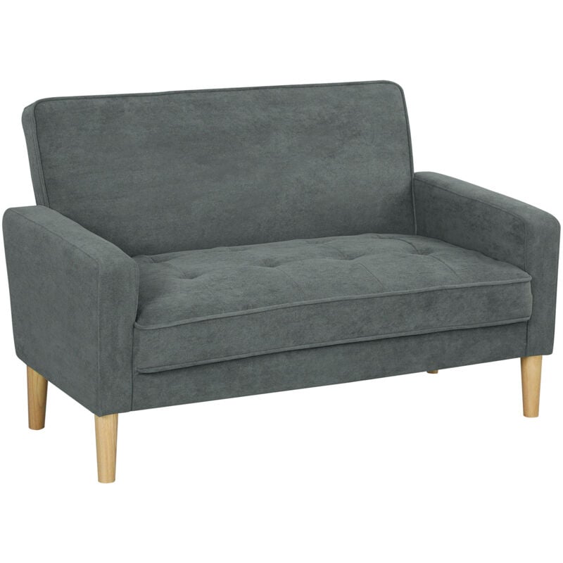 Homcom - 2 Seater Sofa, Velvet-Feel Upholstered Loveseat for Small Space, Grey