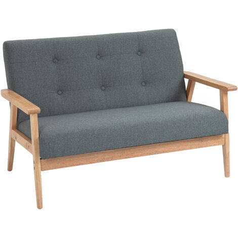 HOMCOM 2 Sitzer Sofa Zweisitzer Stoffsofa Doppelsofa Polsterung Loveseat kompaktes Design Leinen Gummiholz Grau 115 x 66,5 x 73 cm