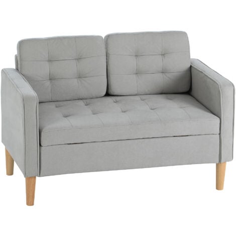 HOMCOM 2 Sitzer Sofa, Couch mit Stauraum, Holzbeine, Gepolsterter Polstersofa mit Samtoptik für Wohnzimmer, Schlafzimmer, 117x 62 x 78 cm, Hellgrau