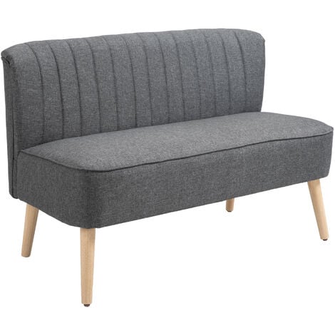 HOMCOM 2-Sitzer Stoffsofa Polstersofa Doppelsofa Retro-Look Sitzmöbel Loungesofa Holzrahmen Dunkelgrau 117 x 56,5 x 77 cm