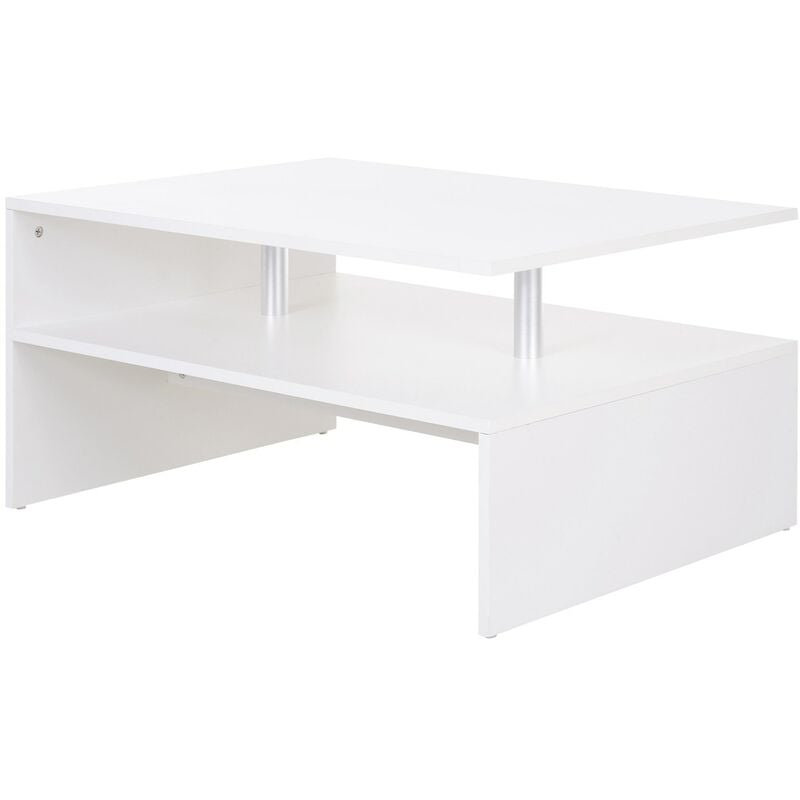 Homcom - 2-Tier Coffee Table Side/End Table Modern Rectangular Design w/ Open Shelf Living Room Entryway Hallway Furniture White