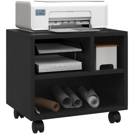 HOMCOM 2-Tier Printer Stand with Storage, Under Desk Printer Cart on Wheels with 3 Compartments, Desktop Printer Table for Home Office Black
