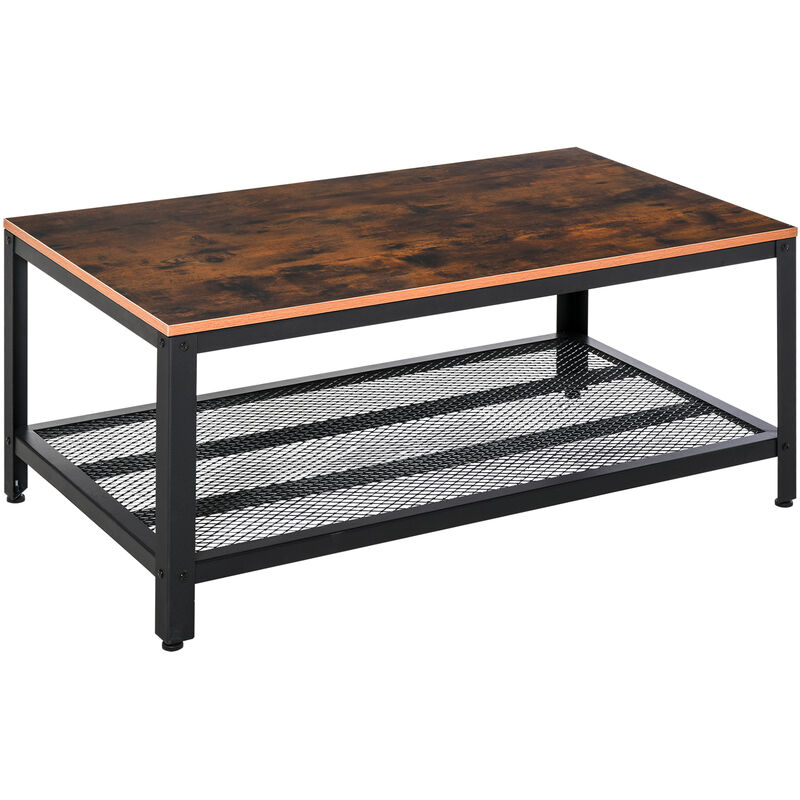 Homcom - 2-Tier Wooden Coffee Table Retro Style Living Room Bottom Metal Shelf