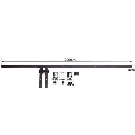 HOMCOM 200 cm Herraje para Puerta Corredera de Madera Kit de Accesorios Guía de Riel con Tornillos Carga Máx. 90 kg Acero al Carbono Marrón