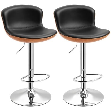 HOMCOM 2er-Set Barhocker mit Fußstütze, Barstuhl mit Rückenlehne, Bistrohocker, Esszimmerstuhl höhenverstellbar drehbar, Kunstleder, Schwarz, 46 x 53,5 x 85-106 cm