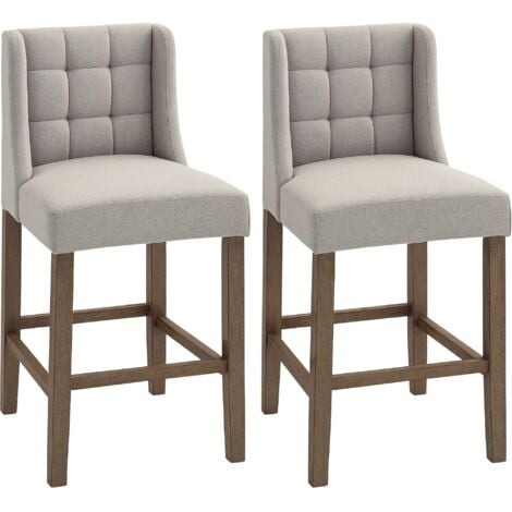 HOMCOM 2er-Set Barhocker moderne Küchenstühle Bistrohocker Barstühle für Küche mit Rückenlehne Tresenhocker Leinen-Touch Gummiholz Beige 47 x 50 x 101 cm