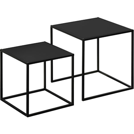 HOMCOM 2er-Set Couchtisch Beistelltisch Kaffeetisch Sofatisch für Wohnzimmer aus Stahlgestell Modern Eckig Belastbar bis 10 kg Schwarz 40 x 40 x 40 cm