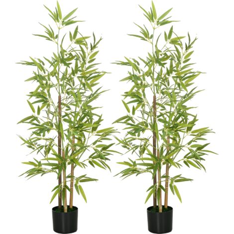 HOMCOM 2er Set Künstliche Bambus groß 120 cm Kunstpflanze, Künstliche Pflanzen im Topf, Kunstbambus wie echt mit Kunstmoos für Wohnzimmer Schlafzimmer Büro Garten Geschenk