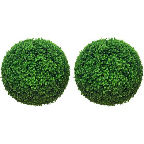 HOMCOM 2er-Set Künstliche Buchsbaumkugel groß Ø40 cm, Kunstpflanze UV-beständig, Plastik Künstliche Pflanzen im Topf, Fake Plant wie echt für Wohnzimmer Schlafzimmer Büro Garten Deko Geschenk