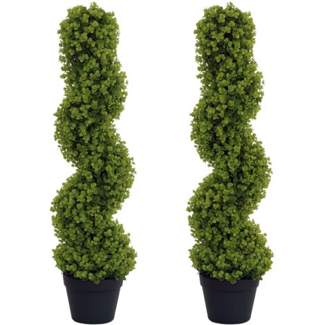 HOMCOM 2er-Set Künstlicher Spiral-Buchsbaum, 90 cm Zimmerpflanze, Kunstpflanze mit UV Schutz, große Dekorative Pflanzen im Topf für Zuhause, Büro, Flur, Garten, Grün