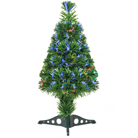 HOMCOM 2FT Pre-Lit Fiber Optic Christmas Tree Artificial Spruce Tree