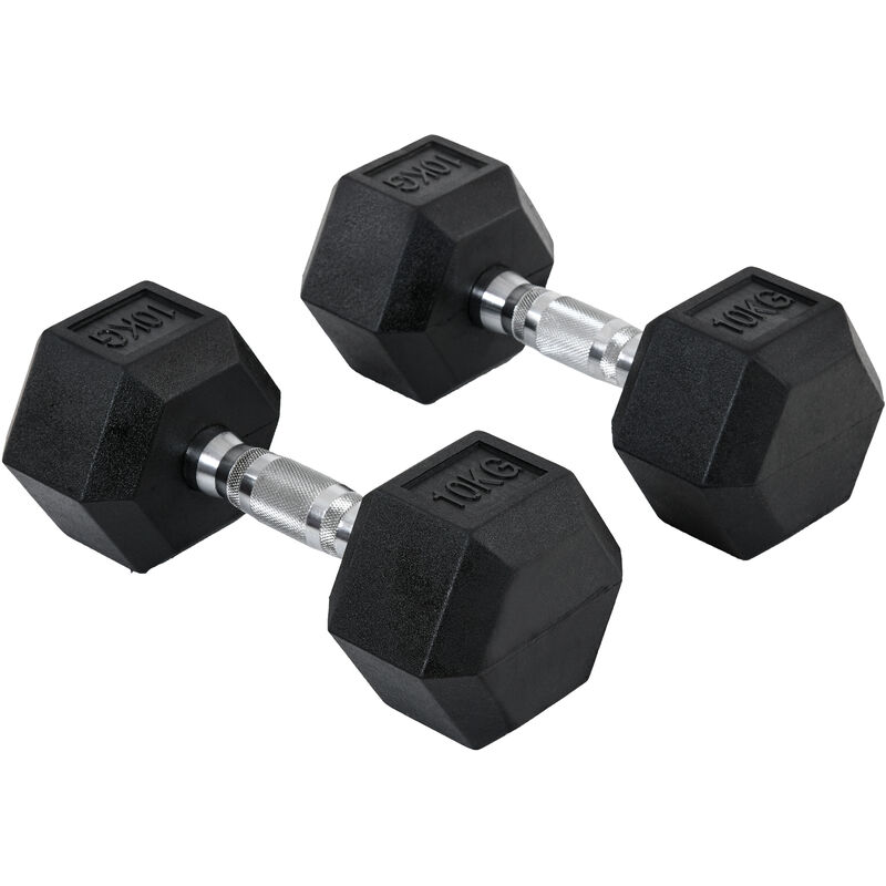 HOMCOM 2x10kg Rubber Dumbbells Sports Toning Weights Set Home Gym Fitness