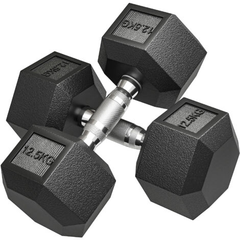 HOMCOM 2x12.5KG Rubber Hex Dumbbell Portable Hand Weights for Home Gym