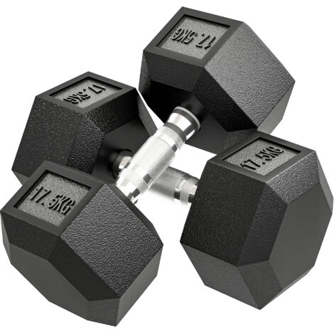 HOMCOM 2x17.5KG Rubber Hex Dumbbell Portable Hand Weights Home Gym