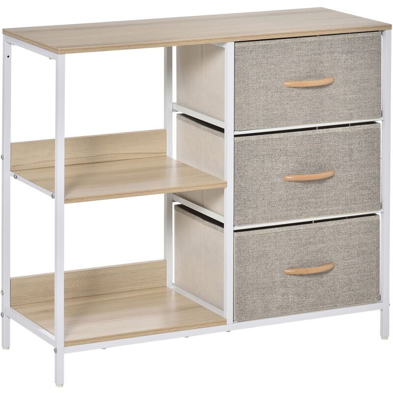 3 Drawer Storage Chest Home Tidy w/ Fabric Draws Home Bedroom Cabinet Beige - Homcom