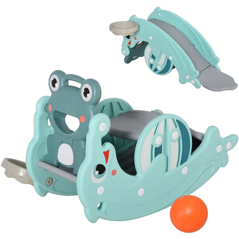 HOMCOM 3-in-1 Baby Rocking Horse Portable Slide Basketball Hoop, Age 1.5-3