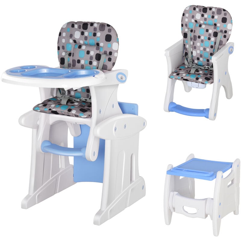 HOMCOM 3 in 1 Convertible Baby High Chair Toddler Table Chair Infant Feeding Seat Blue