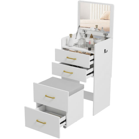 HOMCOM 3 in 1 Dressing Table Vanity Desk with Mirror and Cushioned Stool