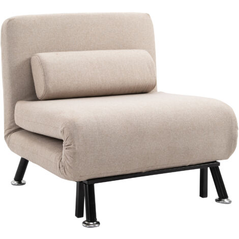 HOMCOM 3 in 1 Schlafsessel Klappbar Schlafsofa mit Bettfunktion Verstellbarer Rückenlehne Kissen Gästebett bis 150kg belastbar Relaxsessel Klappsessel für Wohnzimmer Schlafzimmer 75x70x75cm Beige