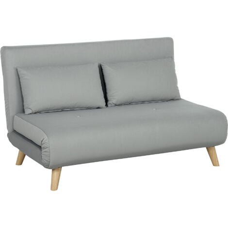 HOMCOM 3 in 1 Schlafsofa 130 x 78 cm Sofa mit Bettfunktion, Klappbar Couch mit Lendenkissen, Samtoptik, Verstellbarer Rückenlehne für Wohnzimmer, Schlafzimmer, Hellgrau