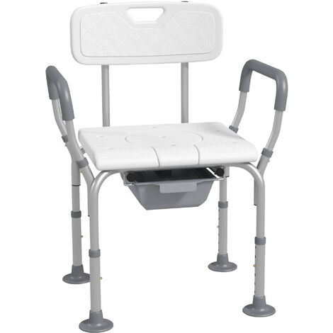 HOMCOM 3-in-1 Shower Chair Adjustable Bedside Commode Raised Toilet Seat White