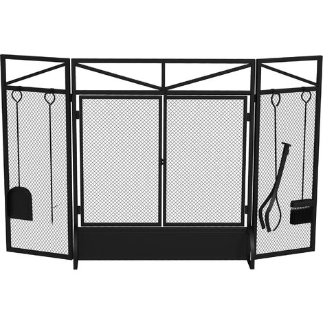 HOMCOM 3 Panel Folding Fire Guard with Tool Doors Fire Screen Spark Guard