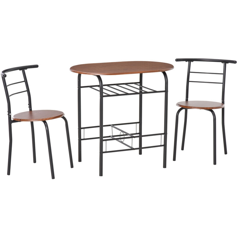 HOMCOM 3 Pcs Dining Set Metal Framen w/ 2 Chairs Table Shelf Minimal Style