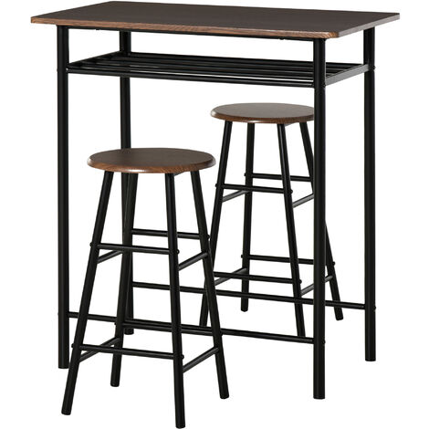 main image of "HOMCOM 3 Pcs Industrial-Style Bar Table Set w/ Stools Table Metal Frame Dining"