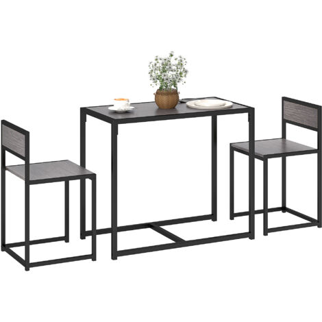 HOMCOM 3 Piece Dining Table Set with Metal Frame Grey Wood-Effect