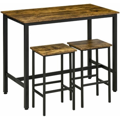 HOMCOM 3-Piece Industrial Bar Table Set, Table and 2 Chairs Rustic Brown