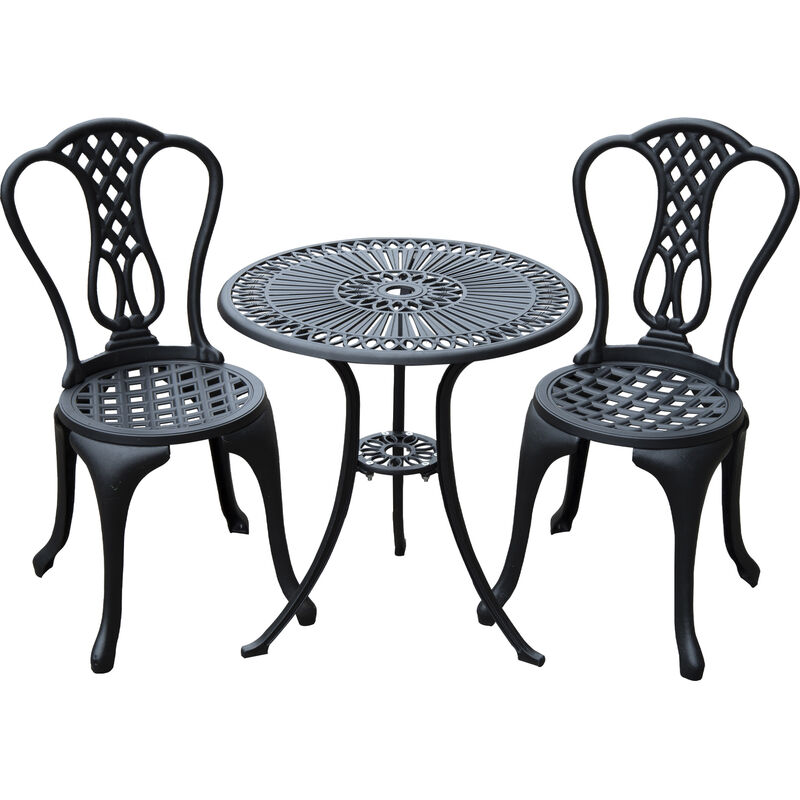 3 Piece Patio Cast Aluminium Bistro Set Garden Outdoor Furniture Table and Chairs Shabby Chic Style - Outsunny