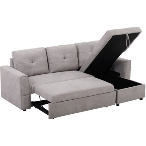 HOMCOM 3 Seater Sofa Bed, Convertible Pull Out Sofa with Storage, Grey