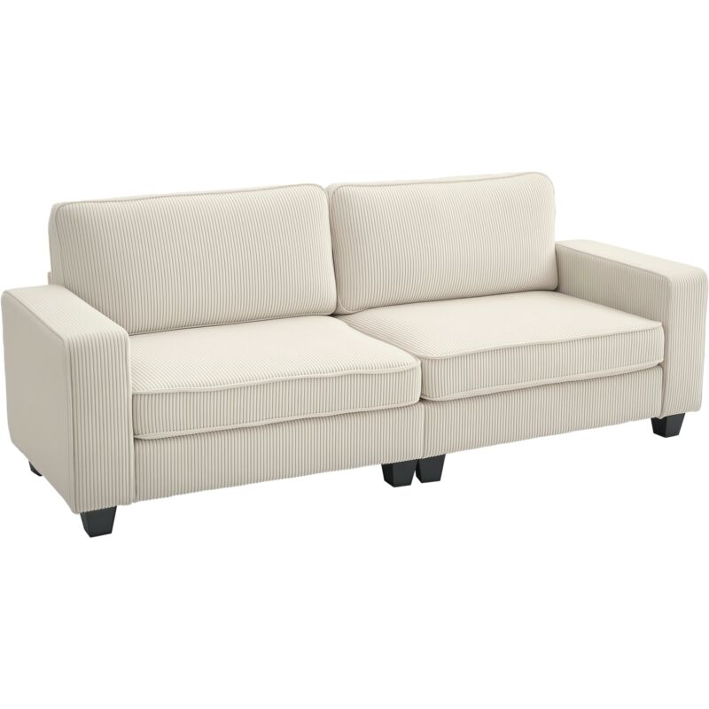 Homcom - 3-sitzer Sofa, Couch Mit Armlehnen, Rückenkissen, Wohnzimmersofa Mit Cordbezug, Federkern, Polstersofa Für Wohnzimmer, Schlafzimmer 227 X