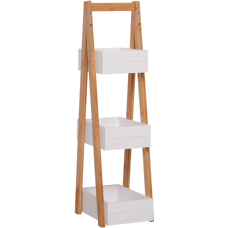 Homcom 3 Tier A Frame Bathroom Shower Caddy Freestanding Rack Bamboo Storage Unit Shelf Organiser