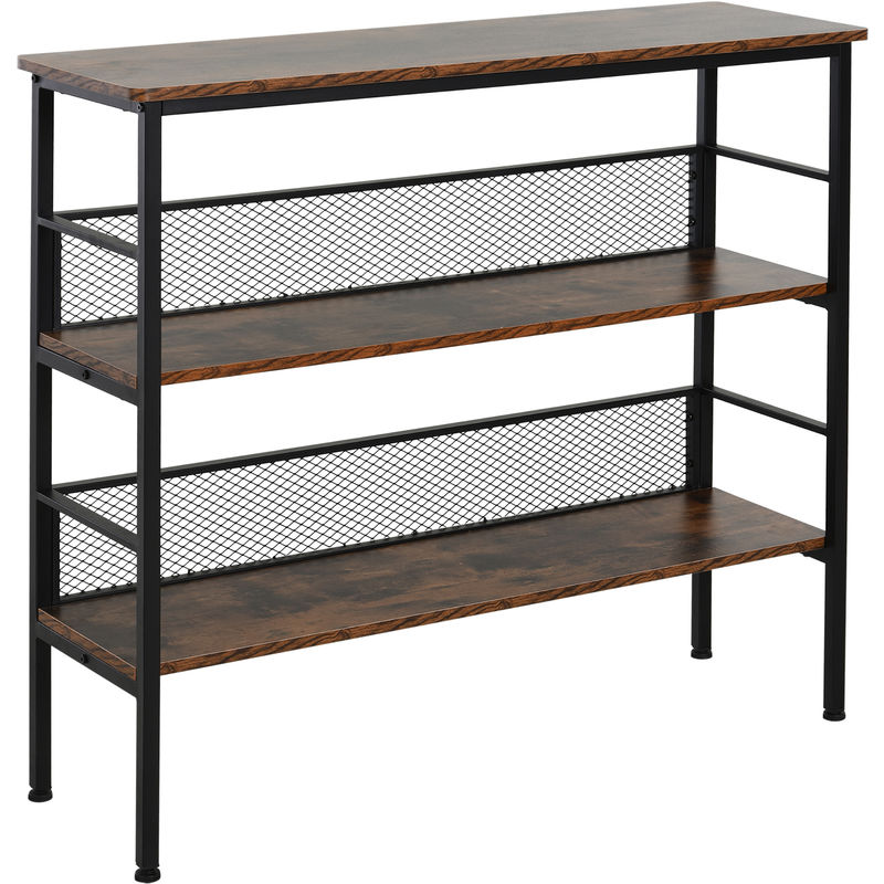 Homcom - 3-Tier Industrial Style Storage Shelf Metal Frame Adjustable Feet Brown