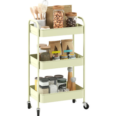 HOMCOM 3 Tier Rolling Utility Cart with 3 Mesh Basket, Green