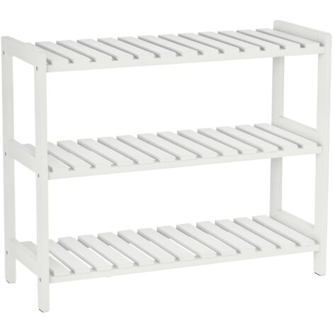HOMCOM 3-Tier Shoe Rack Wood Frame Slatted Shelves Open Hygienic Storage White