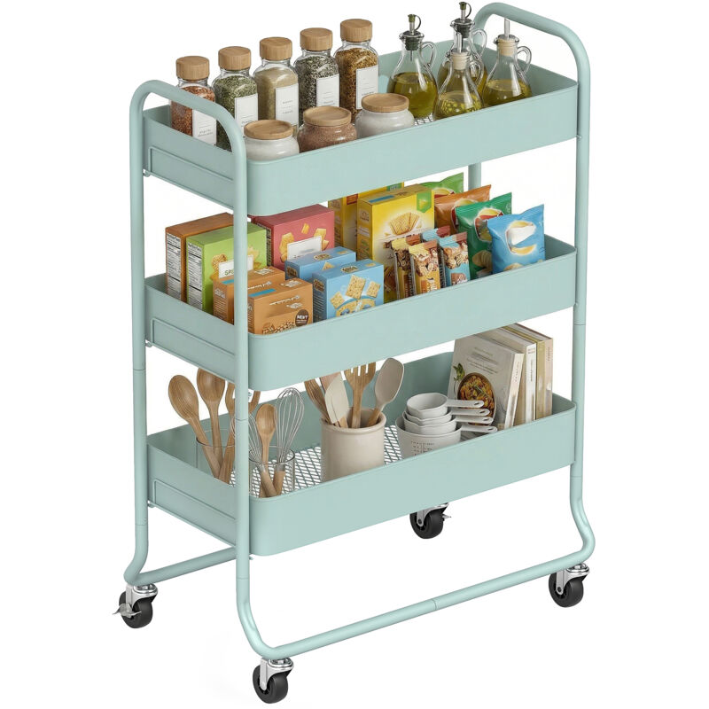 Homcom 3-Tier Storage Trolley, Storage Cart with Mesh Backets, Wheels