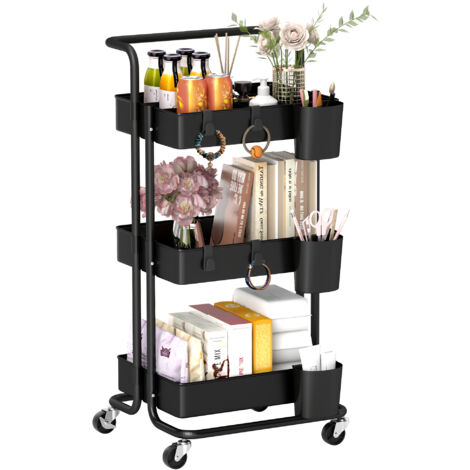 HOMCOM 3-Tier Utility Cart, Rolling Serving Trolley with Baskets, Black
