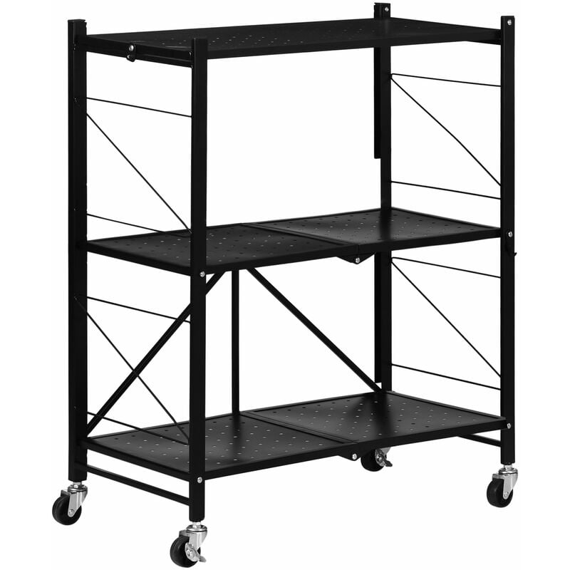 Homcom - 3-Tier Utility Cart, Rolling Storage Trolley for Kitchen, Living Room - Black